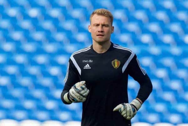 CARDIFF, WALES - Thursday, June 11, 2015: Belgium and Liverpool goalkeeper Simon Mignolet during a training session at the Cardiff City Stadium ahead of the UEFA Euro 2016 Qualifying Round Group B match against Wales. (Pic by David Rawcliffe/Propaganda)