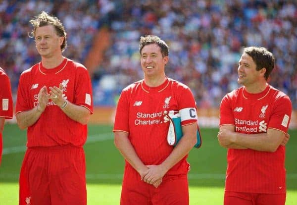 MADRIS, SPAIN - Sunday, June 14, 2015: Liverpool's Steve McManaman, Robbie Fowler and Michael Owen before the Corazon Classic Legends Friendly match against Real Madrid at the Estadio Santiago Bernabeu. (Pic by David Rawcliffe/Propaganda)