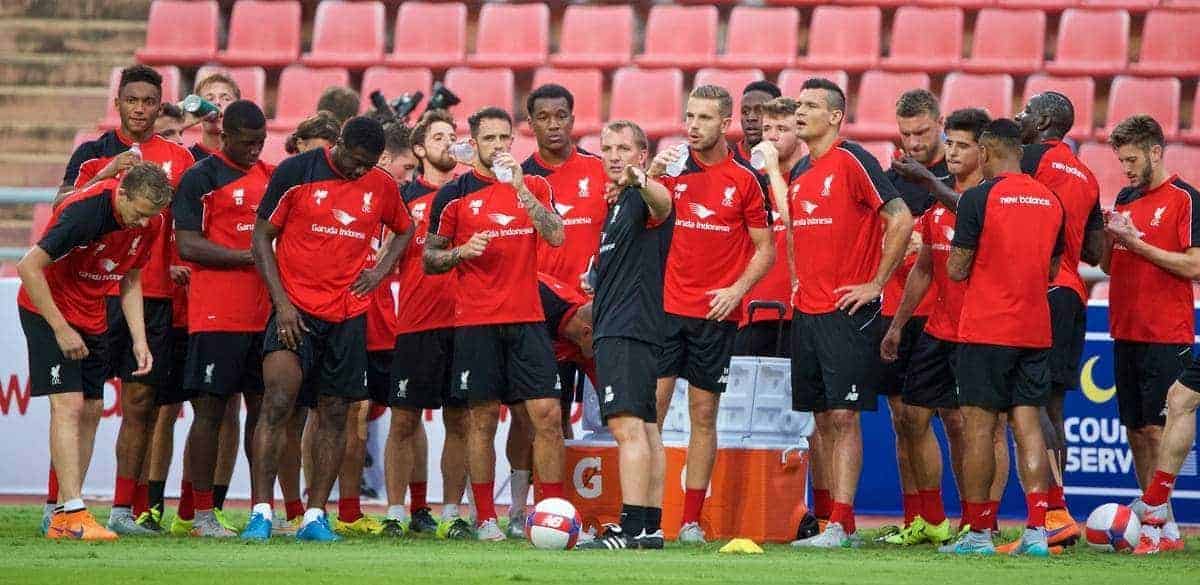 BANGKOK, THAILAND - Monday, July 13, 2015: Liverpool's manager Brendan Rodgers and his squad during a training session at the Rajamangala National Stadium in Bangkok on day one of the club's preseason tour. (Pic by David Rawcliffe/Propaganda)