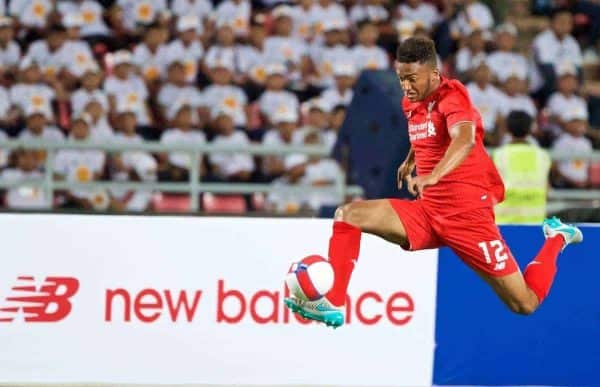 BANGKOK, THAILAND - Tuesday, July 14, 2015: Liverpool's Joe Gomez in action against True Thai Premier League All Stars during the True Super Trophy match at the Rajamangala National Stadium on day two of the club's preseason tour. (Pic by David Rawcliffe/Propaganda)