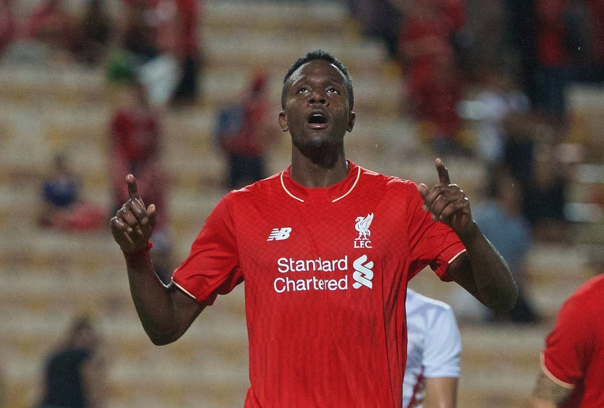 BANGKOK, THAILAND - Tuesday, July 14, 2015: Liverpool's Divock Origi celebrates scoring the fourth goal against True Thai Premier League All Stars during the True Super Trophy match at the Rajamangala National Stadium on day two of the club's preseason tour. (Pic by David Rawcliffe/Propaganda)