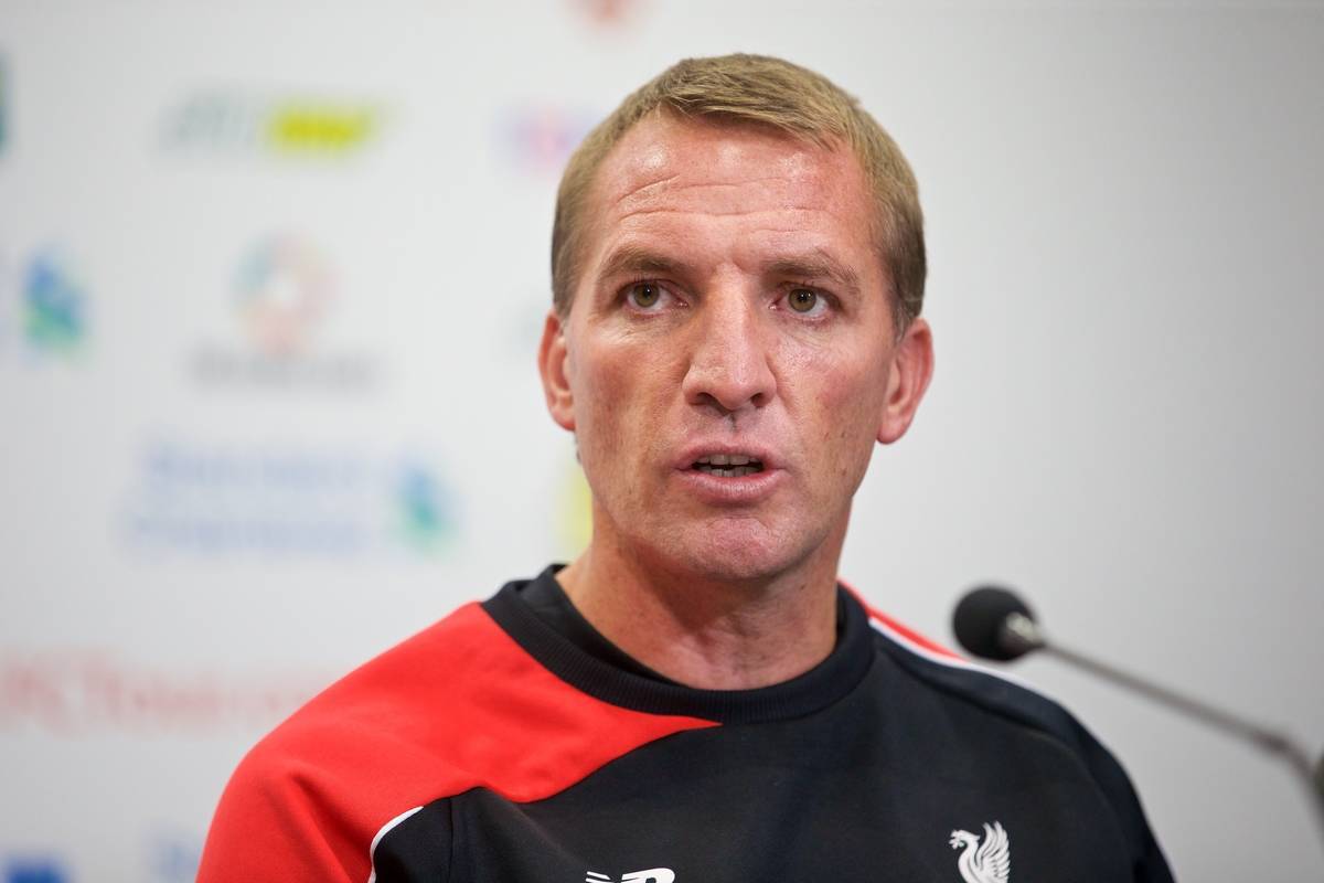 BRISBANE, AUSTRALIA - Thursday, July 16, 2015: Liverpool's manager Brendan Rodgers at a press conference at the Suncorp Stadium in Brisbane on day four of the club's preseason tour. (Pic by David Rawcliffe/Propaganda)