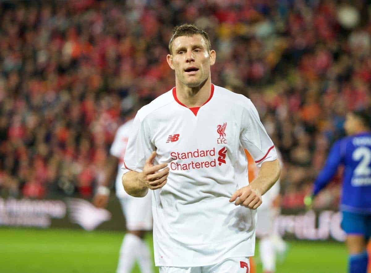 BRISBANE, AUSTRALIA - Friday, July 17, 2015: Liverpool's James Milner in action against Brisbane Roar during a preseason friendly match at the Suncorp Stadium on day five of the club's preseason tour. (Pic by David Rawcliffe/Propaganda)