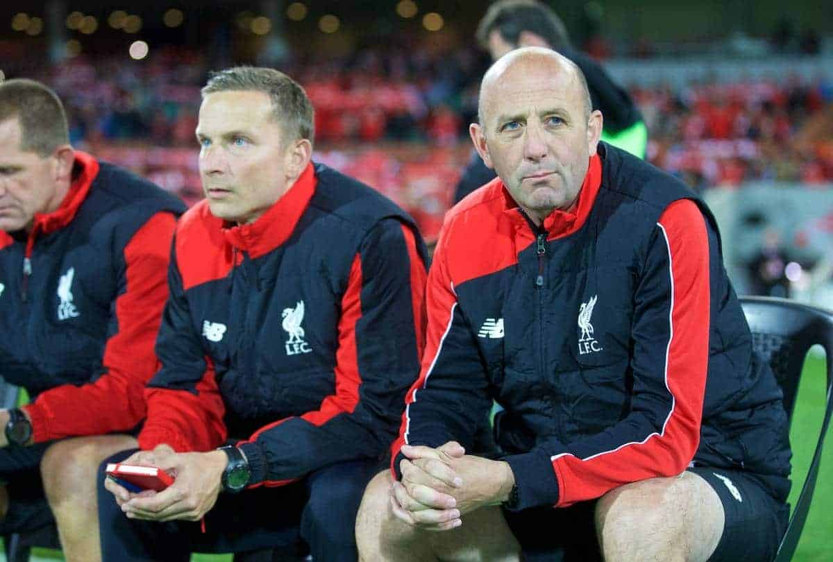 ADELAIDE, AUSTRALIA - Monday, July 20, 2015: Liverpool's first team coach Gary McAllister and first-team development coach Pepijn Lijnders during a preseason friendly match against Adelaide United at the Adelaide Oval on day eight of the club's preseason tour. (Pic by David Rawcliffe/Propaganda)