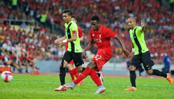 KUALA LUMPUR, MALAYSIA - Friday, July 24, 2015: Liverpool's Divock Origi in action against a Malaysia XI during a friendly match at the Bukit Jalil National Stadium on day twelve of the club's preseason tour. (Pic by David Rawcliffe/Propaganda)