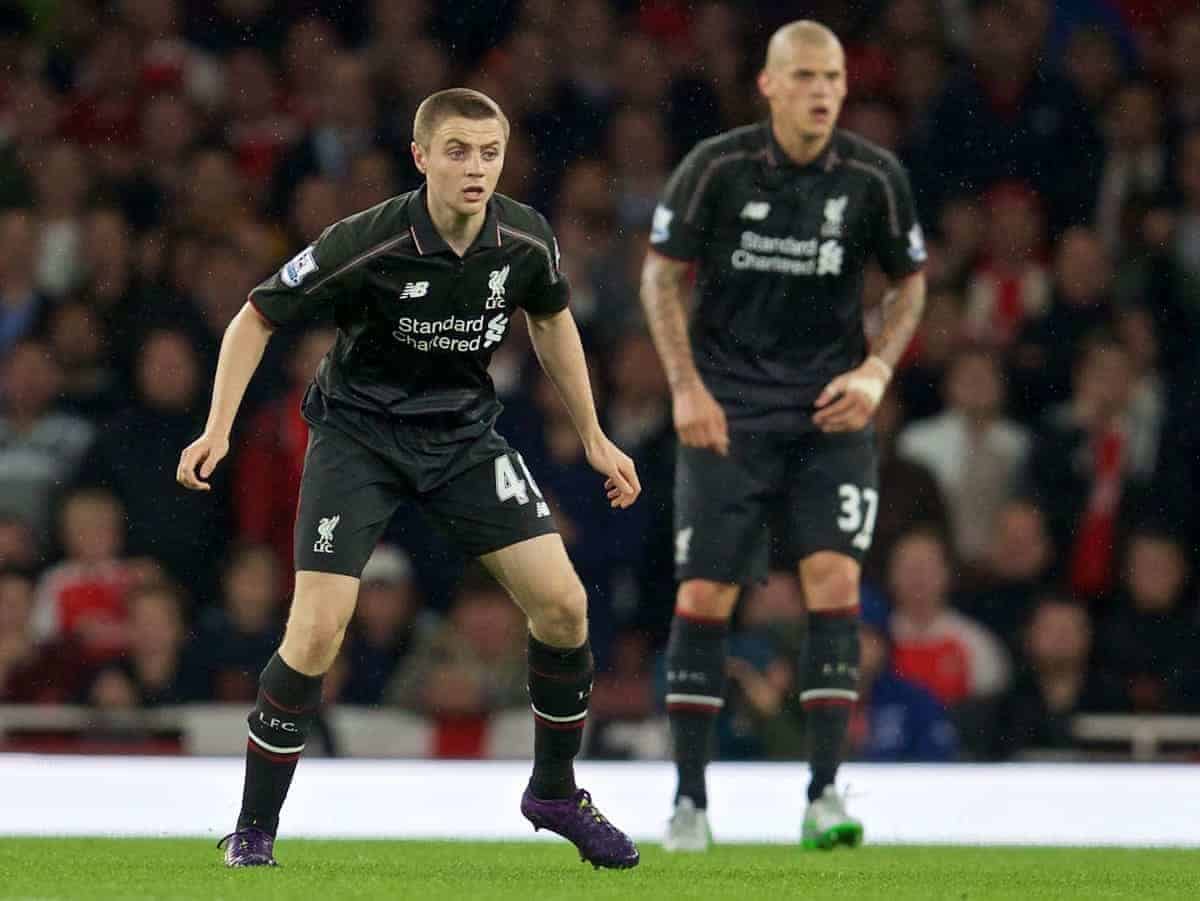 LONDON, ENGLAND - Monday, August 24, 2015: Liverpool's Jordan Rossiter in action against Arsenal during the Premier League match at the Emirates Stadium. (Pic by David Rawcliffe/Propaganda)