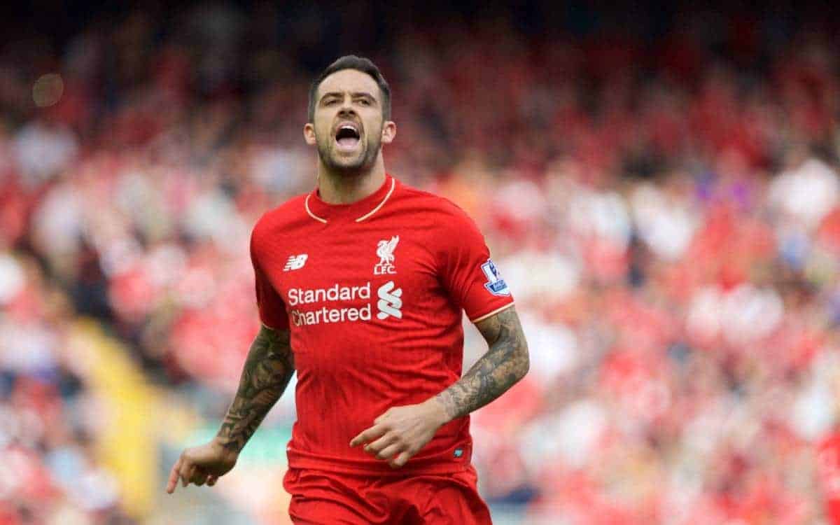 LIVERPOOL, ENGLAND - Saturday, August 29, 2015: Liverpool's Danny Ings in action against West Ham United during the Premier League match at Anfield. (Pic by David Rawcliffe/Propaganda)