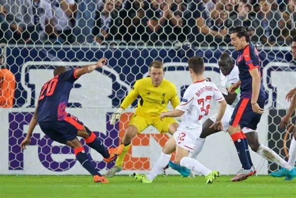 BORDEAUX, FRANCE - Thursday, September 17, 2015: FC Girondins de Bordeaux's Jussie scores the first goal against Liverpool during the UEFA Europa League Group Stage Group B match at the Nouveau Stade de Bordeaux. (Pic by David Rawcliffe/Propaganda)