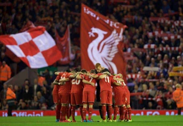 LIVERPOOL, ENGLAND - Wednesday, September 23, 2015: Liverpool team before the Football League Cup 3rd Round match against Carlisle United at Anfield. (Pic by David Rawcliffe/Propaganda)