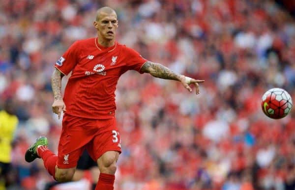 LIVERPOOL, ENGLAND - Saturday, September 26, 2015: Liverpool's Martin Skrtel in action against Aston Villa during the Premier League match at Anfield. (Pic by David Rawcliffe/Propaganda)