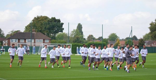 LIVERPOOL, ENGLAND - Wednesday, September 30, 2015: Liverpool players during a training session at Melwood Training Ground ahead of the UEFA Europa League Group Stage Group B match against FC Sion. (Pic by David Rawcliffe/Propaganda)