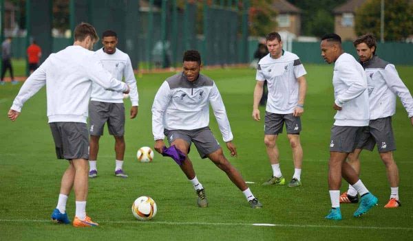 LIVERPOOL, ENGLAND - Wednesday, September 30, 2015: Liverpool's Joe Gomez during a training session at Melwood Training Ground ahead of the UEFA Europa League Group Stage Group B match against FC Sion. (Pic by David Rawcliffe/Propaganda)