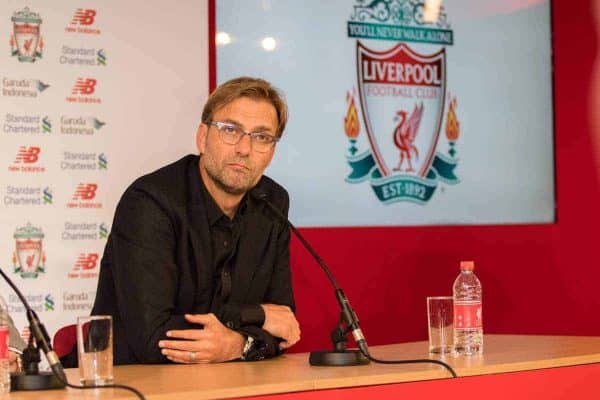 LIVERPOOL, ENGLAND - Friday, October 9, 2015: Liverpool announce German Jürgen Klopp as new manager during a press conference at Anfield. (Pic by David Rawcliffe/Propaganda)