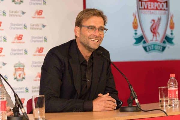 LIVERPOOL, ENGLAND - Friday, October 9, 2015: Liverpool announce German Jürgen Klopp as new manager during a press conference at Anfield. (Pic by David Rawcliffe/Propaganda)