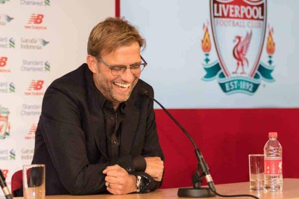 LIVERPOOL, ENGLAND - Friday, October 9, 2015: Liverpool announce German Jürgen Klopp as new manager during a press conference at Anfield. (Pic by David Rawcliffe/Propaganda)