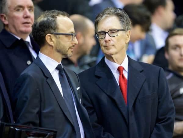 LIVERPOOL, ENGLAND - Thursday, October 22, 2015: Liverpool's owner John W. Henry and Director Michael Gordon before the UEFA Europa League Group Stage Group B match against Rubin Kazan at Anfield. (Pic by David Rawcliffe/Propaganda)