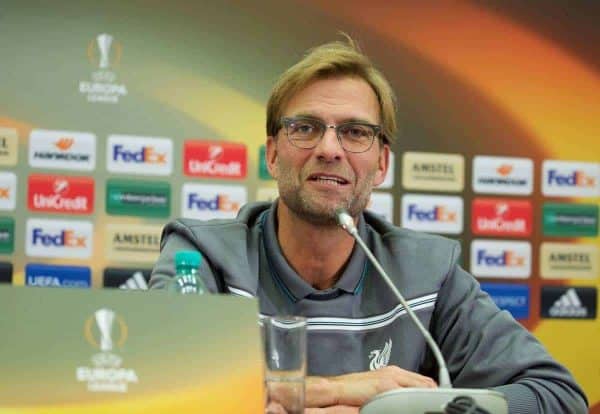 KAZAN, RUSSIA - Wednesday, November 4, 2015: Liverpool's manager Jürgen Klopp during a press conference at the Kazan Arena ahead of the UEFA Europa League Group Stage Group B match against FC Rubin Kazan. (Pic by Oleg Nikishin/Propaganda)