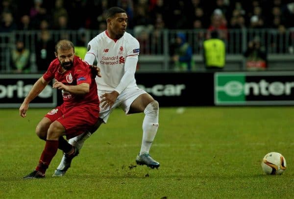 KAZAN, RUSSIA - Thursday, November 5, 2015: Liverpool's Jordon Ibe in action against Rubin Kazan during the UEFA Europa League Group Stage Group B match at the Kazan Arena. (Pic by Oleg Nikishin/Propaganda)