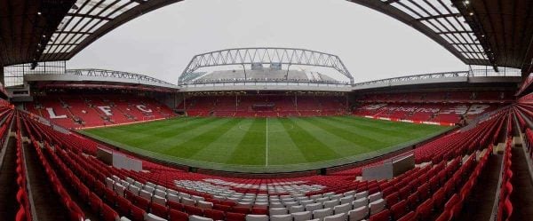 LIVERPOOL, ENGLAND - Sunday, November 29, 2015: Liverpool's Main Stand expansion looms large over the stadium before the Premier League match against Swansea City at Anfield. (Pic by David Rawcliffe/Propaganda)