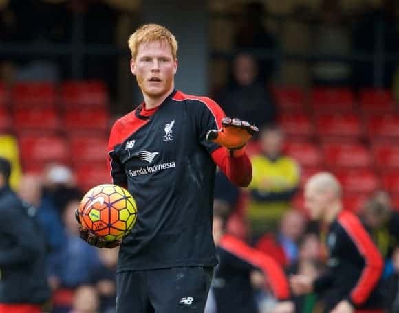 WATFORD, ENGLAND - Sunday, December 20, 2015: Liverpool's goalkeeper Adam Bogdan warms up before the Premier League match against Watford at Vicarage Road. (Pic by David Rawcliffe/Propaganda)