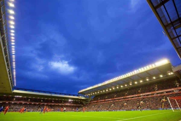 LIVERPOOL, ENGLAND - Boxing Day, Saturday, December 26, 2015: Rain clouds over Anfield during the Premier League match between Liverpool and Leicester City. (Pic by David Rawcliffe/Propaganda)