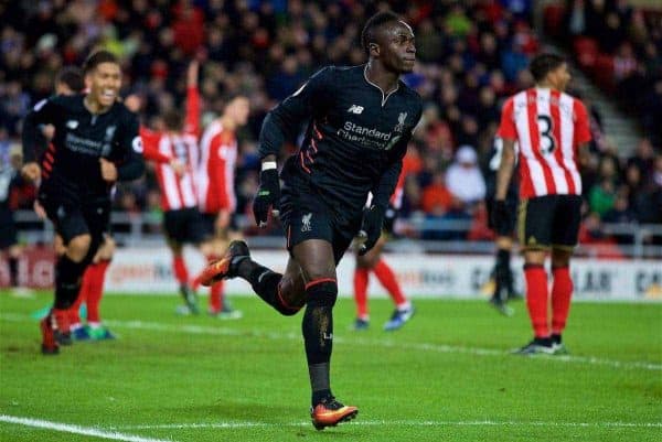 SUNDERLAND, ENGLAND - Monday, January 2, 2017: Liverpool's Sadio Mane celebrates scoring the second goal against Sunderland during the FA Premier League match at the Stadium of Light. (Pic by David Rawcliffe/Propaganda)