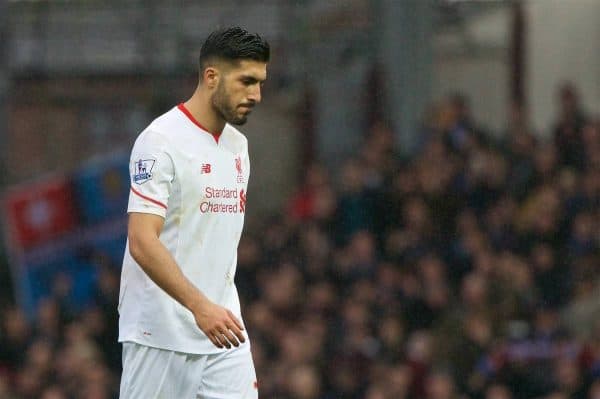 LONDON, ENGLAND - Saturday, January 2, 2016: Liverpool's Emre Can looks dejected as his side lose 2-0 to West Ham United after the Premier League match at Upton Park. (Pic by David Rawcliffe/Propaganda)