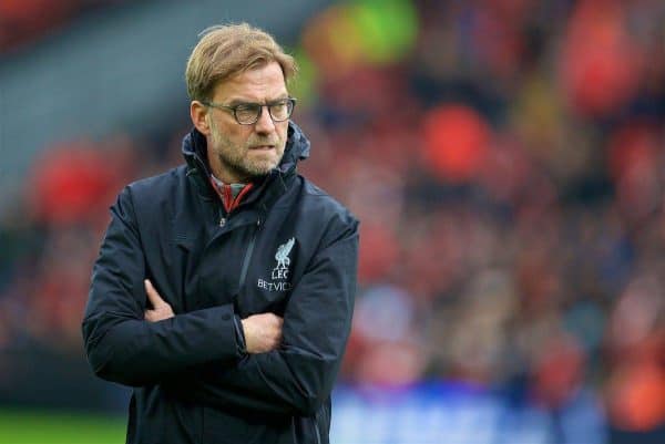 LIVERPOOL, ENGLAND - Saturday, January 7, 2017: Liverpool's manager Jürgen Klopp before the FA Cup 3rd Round match against Plymouth Argyle at Anfield. (Pic by David Rawcliffe/Propaganda)