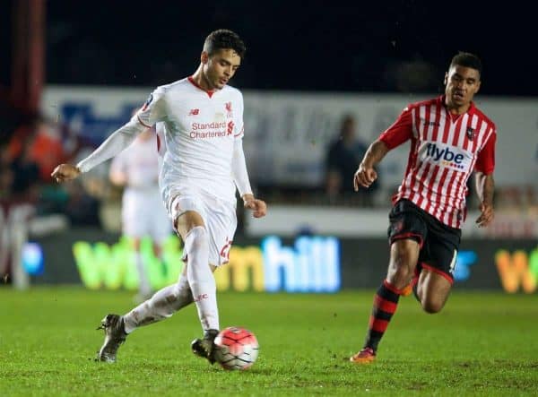 EXETER, ENGLAND - Friday, January 8, 2016: Liverpool's Tiago Ilori in action against Exeter City during the FA Cup 3rd Round match at St. James Park. (Pic by David Rawcliffe/Propaganda)