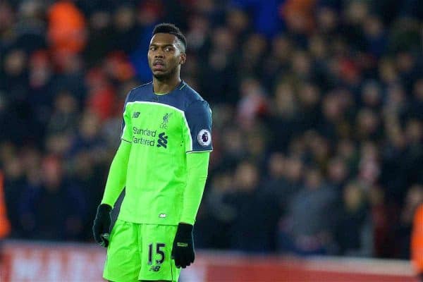 SOUTHAMPTON, ENGLAND - Wednesday, January 11, 2017: Liverpool's Daniel Sturridge looks dejected as his side lose 1-0 to Southampton during the Football League Cup Semi-Final 1st Leg match at St. Mary's Stadium. (Pic by David Rawcliffe/Propaganda)