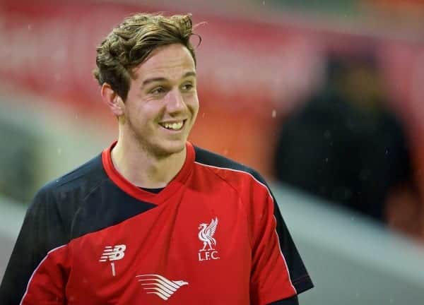 LIVERPOOL, ENGLAND - Wednesday, January 13, 2016: Liverpool's goalkeeper Daniel Ward warms-up before the Premier League match against Arsenal at Anfield. (Pic by David Rawcliffe/Propaganda)