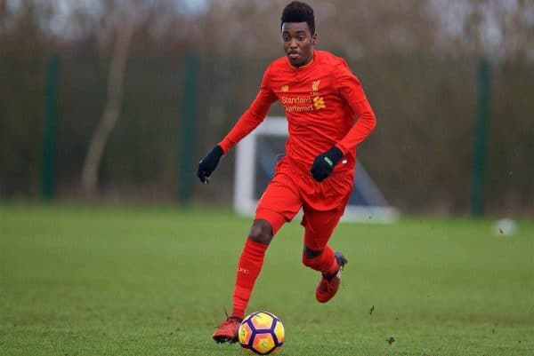 HALEWOOD, ENGLAND - Saturday, January 14, 2017: Liverpool's Rhian Brewster in action against Everton during an Under-18 FA Premier League match at Finch Farm. (Pic by David Rawcliffe/Propaganda)