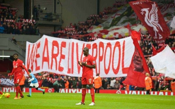 LIVERPOOL, ENGLAND - Sunday, January 17, 2016: Liverpool's Mamadou Sakho before the Premier League match against Manchester United at Anfield. (Pic by David Rawcliffe/Propaganda)