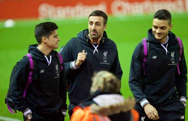 LIVERPOOL, ENGLAND - Wednesday, January 20, 2016: Liverpool's Jose Enrique arrives before the FA Cup 3rd Round Replay match against Exeter City at Anfield. (Pic by David Rawcliffe/Propaganda)