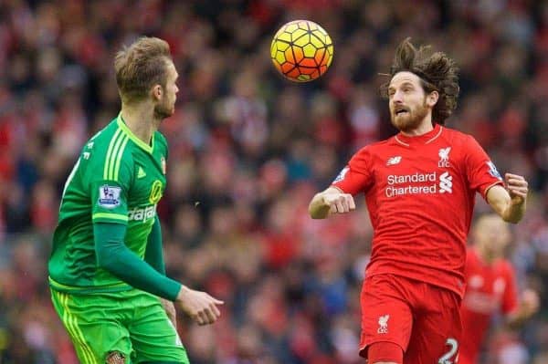 LIVERPOOL, ENGLAND - Saturday, February 6, 2016: Liverpool's Joe Allen in action against Sunderland during the Premier League match at Anfield. (Pic by David Rawcliffe/Propaganda)