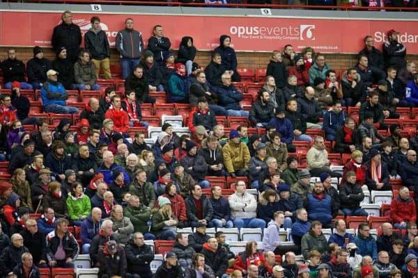 LIVERPOOL, ENGLAND - Saturday, February 6, 2016: Empty seats as Liverpool supporters stage a 77 minute walk-out in protest at ticket price increases and a £77 ticket, during the Premier League match against Sunderland at Anfield. (Pic by David Rawcliffe/Propaganda)