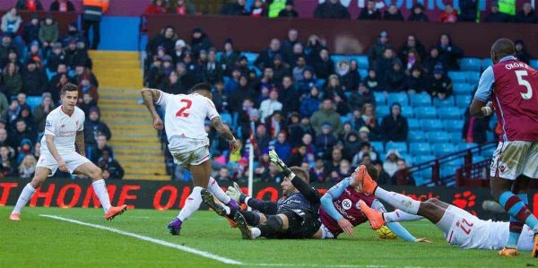 BIRMINGHAM, ENGLAND - Sunday, February 14, 2016: Liverpool's Nathaniel Clyne scores the fifth goal against Aston Villa during the Premier League match at Villa Park. (Pic by David Rawcliffe/Propaganda)