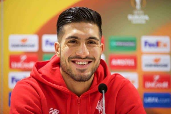 AUGSBURG, GERMANY - Wednesday, February 17, 2016: Liverpool's Emre Can during a press conference ahead of the UEFA Europa League Round of 32 1st Leg match against FC Augsburg at the Augsburg Arena. (Pic by David Rawcliffe/Propaganda)