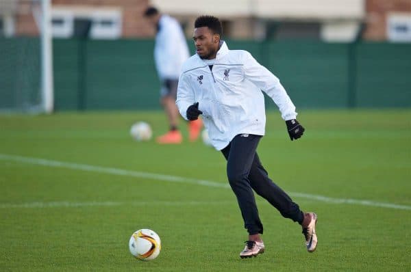 LIVERPOOL, ENGLAND - Wednesday, February 24, 2016: Liverpool's Daniel Sturridge during a training session ahead of the UEFA Europa League Round of 32 1st Leg match against FC Augsburg. (Pic by David Rawcliffe/Propaganda)