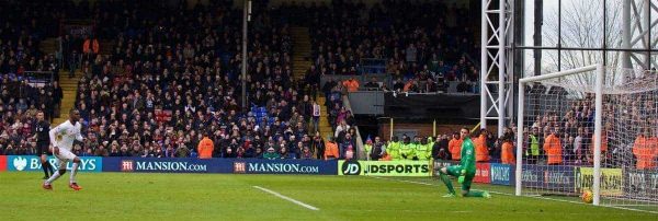 LONDON, ENGLAND - Sunday, March 6, 2016: Liverpool's Christian Benteke scores the winning second goal against Crystal Palace from a penalty kick during the Premier League match at Selhurst Park. (Pic by David Rawcliffe/Propaganda)