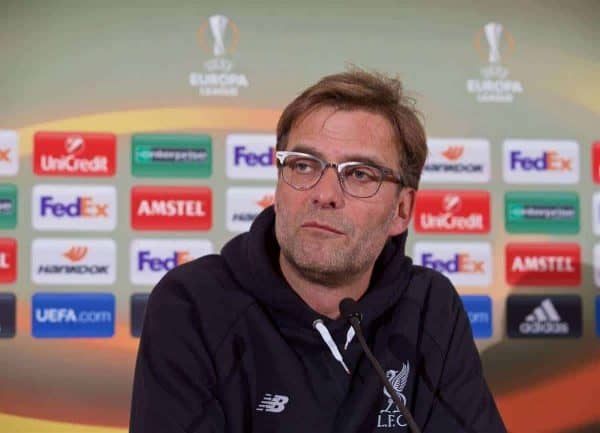 LIVERPOOL, ENGLAND - Wednesday, March 9, 2016: Liverpool's manager Jürgen Klopp during a press conference at Melwood Training Ground ahead of the UEFA Europa League Round of 16 1st Leg match against Manchester United FC. (Pic by David Rawcliffe/Propaganda)