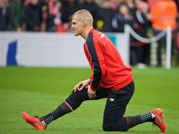 SOUTHAMPTON, ENGLAND - Sunday, March 20, 2016: Liverpool's Martin Skrtel warms-up before the FA Premier League match against Southampton at St Mary's Stadium. (Pic by David Rawcliffe/Propaganda)