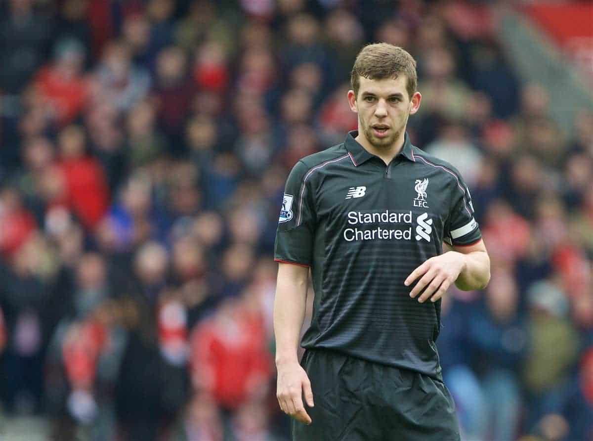 SOUTHAMPTON, ENGLAND - Sunday, March 20, 2016: Liverpool's new captan Jon Flanagan in action against Southampton during the FA Premier League match at St Mary's Stadium. (Pic by David Rawcliffe/Propaganda)