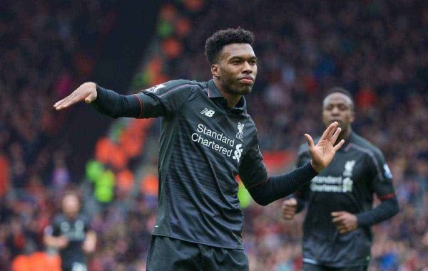 SOUTHAMPTON, ENGLAND - Sunday, March 20, 2016: Liverpool's Daniel Sturridge celebrates scoring the second goal against Southampton during the FA Premier League match at St Mary's Stadium. (Pic by David Rawcliffe/Propaganda)