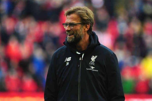 LIVERPOOL, ENGLAND - Saturday, April 2, 2016: Liverpool's manager Jürgen Klopp before during the Premier League match against Tottenham Hotspur at Anfield. (Pic by David Rawcliffe/Propaganda)