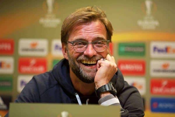 DORTMUND, GERMANY - Wednesday, April 6, 2016: Liverpool's manager Jürgen Klopp during a press conference at Westfalenstadion ahead of the UEFA Europa League Quarter-Final 1st Leg match against Borussia Dortmund. (Pic by David Rawcliffe/Propaganda)