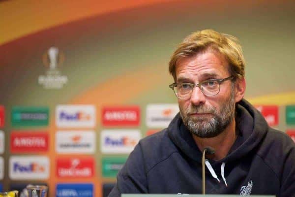 DORTMUND, GERMANY - Wednesday, April 6, 2016: Liverpool's manager Jürgen Klopp during a press conference at Westfalenstadion ahead of the UEFA Europa League Quarter-Final 1st Leg match against Borussia Dortmund. (Pic by David Rawcliffe/Propaganda)