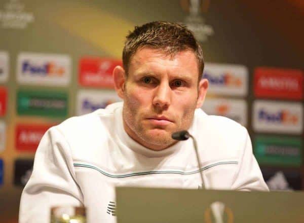 DORTMUND, GERMANY - Wednesday, April 6, 2016: Liverpool's James Milner during a press conference at Westfalenstadion ahead of the UEFA Europa League Quarter-Final 1st Leg match against Borussia Dortmund. (Pic by David Rawcliffe/Propaganda)