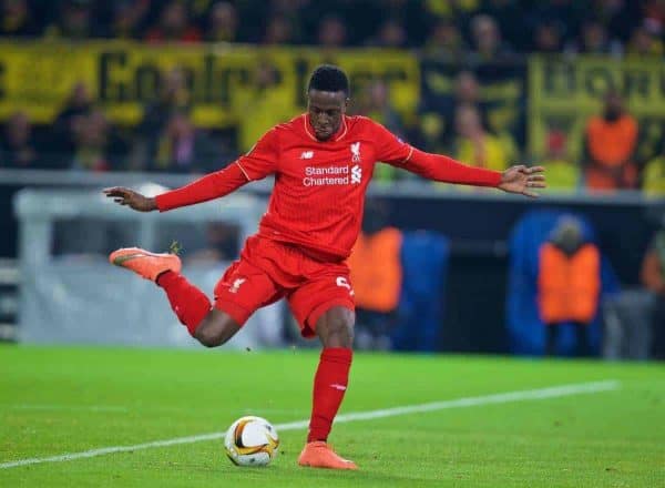 DORTMUND, GERMANY - Thursday, April 7, 2016: Liverpool's Divock Origi scores the first goal against Borussia Dortmund during the UEFA Europa League Quarter-Final 1st Leg match at Westfalenstadion. (Pic by David Rawcliffe/Propaganda)