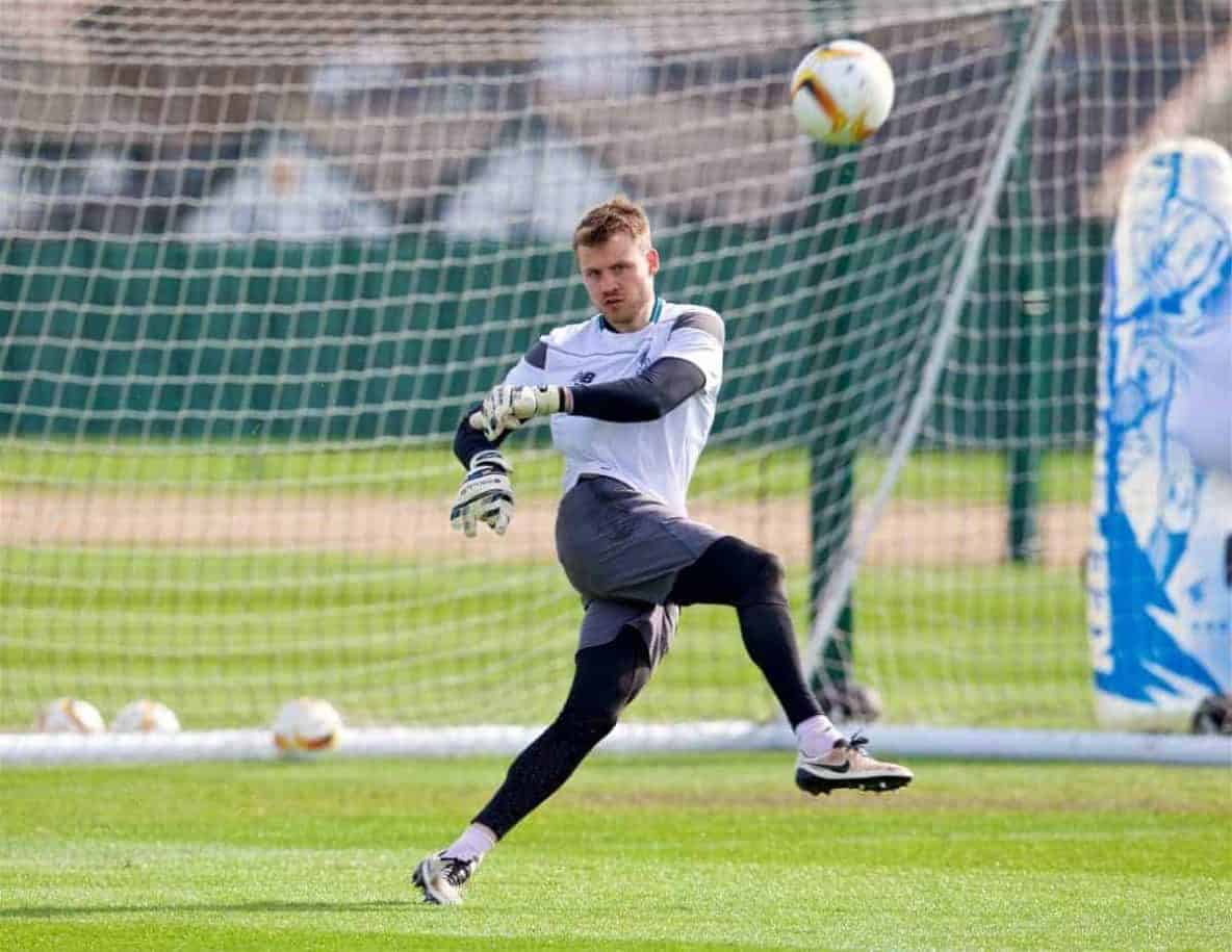 LIVERPOOL, ENGLAND - Wednesday, April 13, 2016: Liverpool's Simon Mignolet during a training session at Melwood Training Ground ahead of the UEFA Europa League Quarter-Final 2nd Leg match against Borussia Dortmund. (Pic by David Rawcliffe/Propaganda)